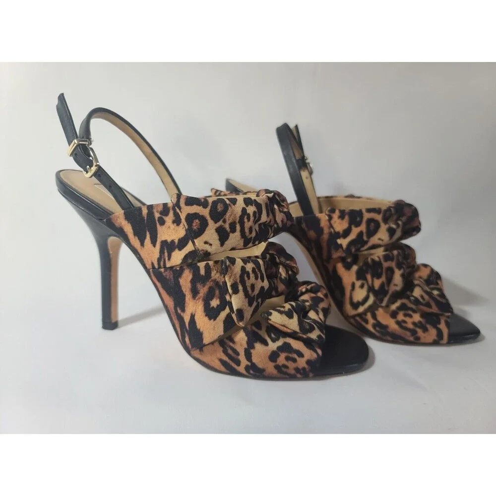 ANTONIO MELANI Cheetah Vilada Animal Print Black Bow Heels Shoes Size 7M